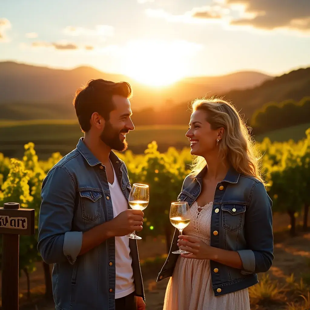 Вид на виноградники Напа Вэлли на закате.